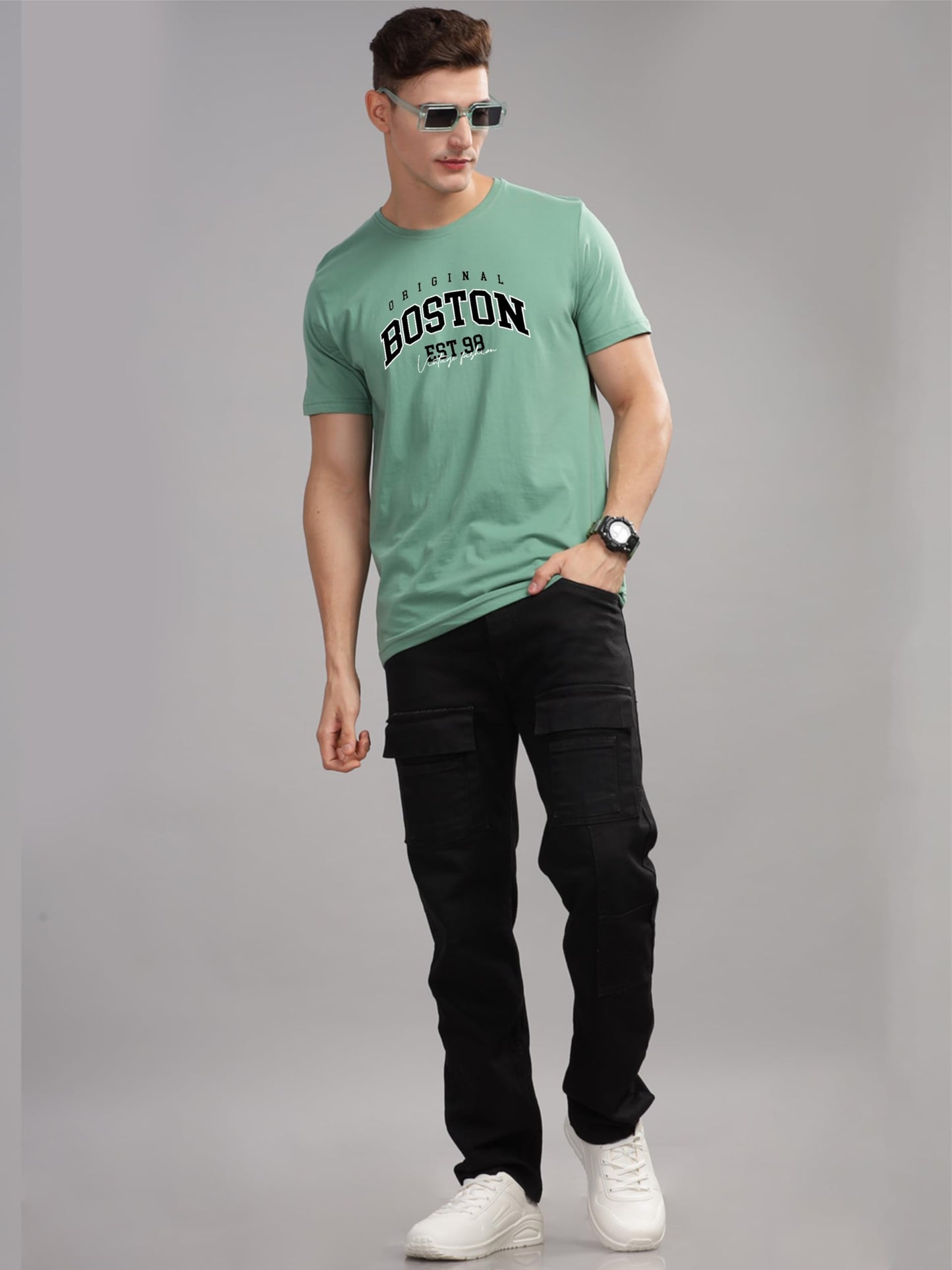 ADRO Mens Printed T Shirt - Premium Cotton Graphic Printed Tshirt - Pista T-Shirt - RN24-BOST-PT