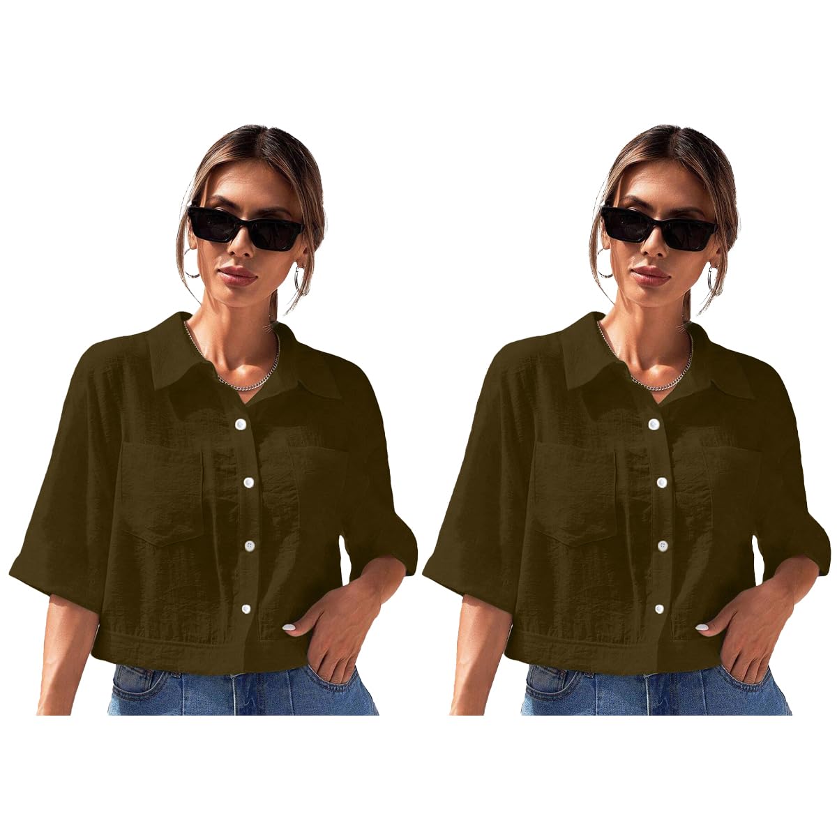 Toplot Shirt For Women || V-Collar Solid Crop For Woman || Half Sleeves For Women || Oversized Shirt For Woman (V-Crop-Shirt-518