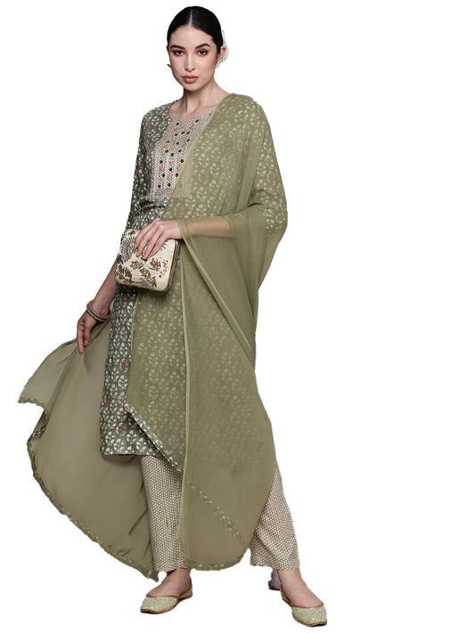 anubhutee Women's Viscose Rayon Printed Mauve Straight Kurta Suit Set with Pants
