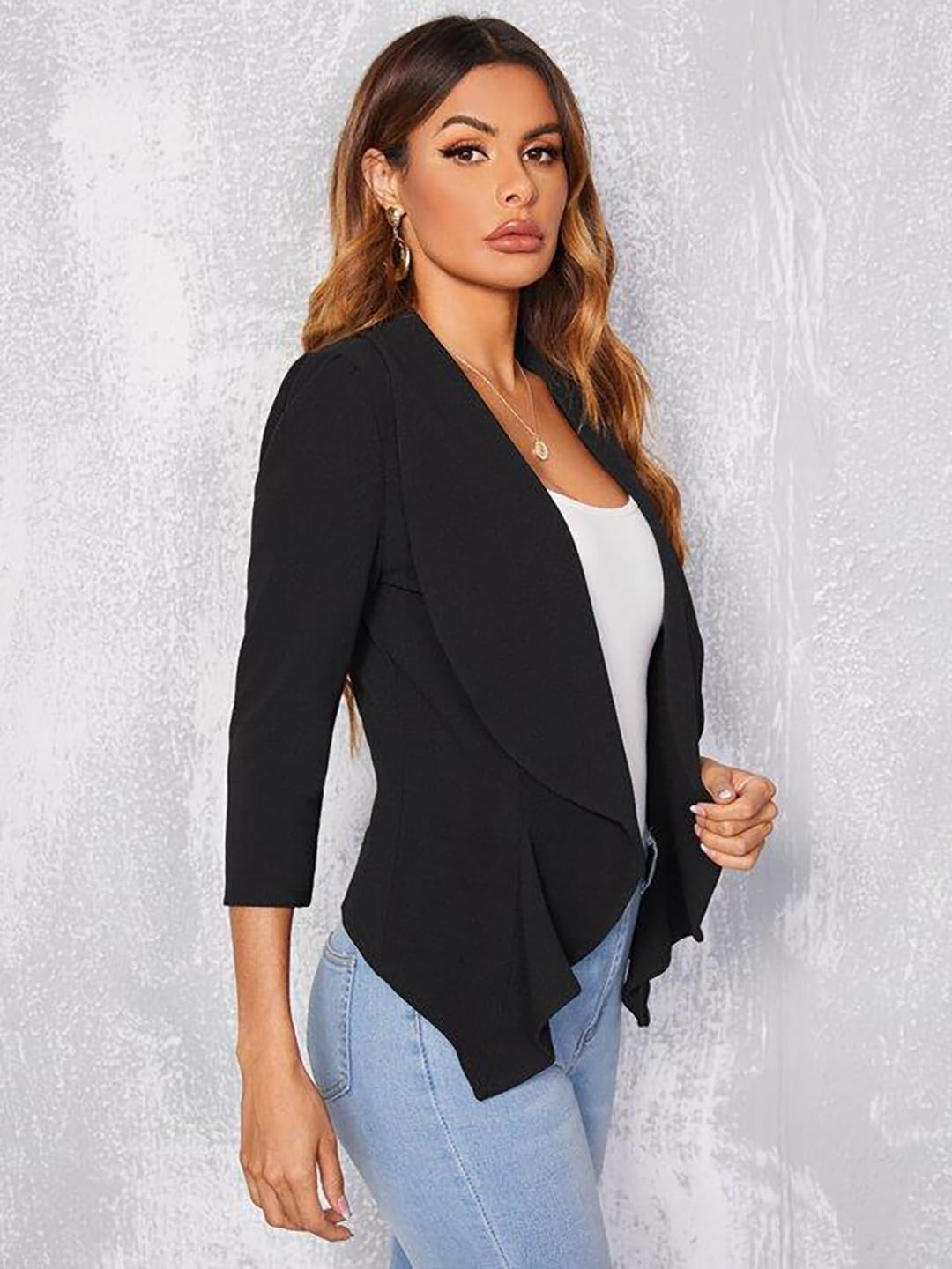 KOTTY Solid Mandarin Formal Women Blazer Coal Black