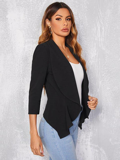 KOTTY Solid Mandarin Formal Women Blazer Coal Black