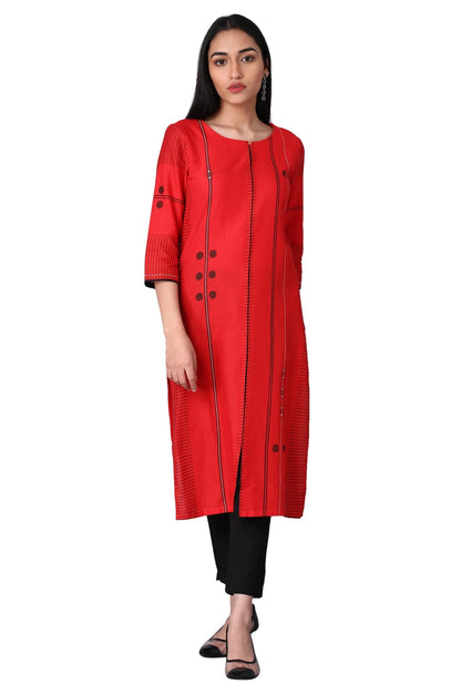 W Red Geometric Printed Cotton Blend Regular Kurta For Women