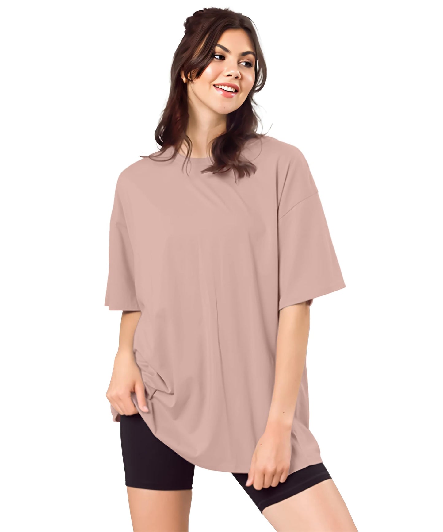 SHODOX Womens Cotton Blend Oversized Drop Shoulder Solid T-Shirt(Pack of 1)