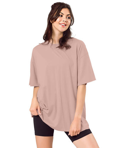 SHODOX Womens Cotton Blend Oversized Drop Shoulder Solid T-Shirt(Pack of 1)