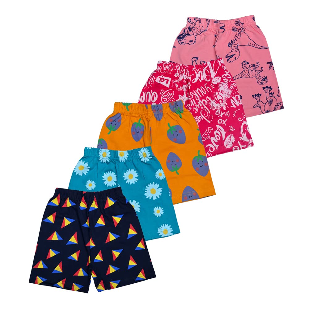 T2F Girls Cotton Printed Shorts(Pack of 5), Assorted, 8-9 Years