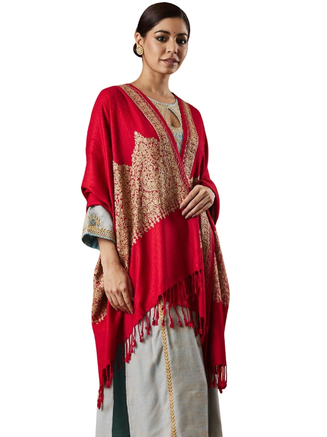 Pashmoda Women Firoza Kashmiri Aari Embroidery Stole (Size: 71X203 CM)