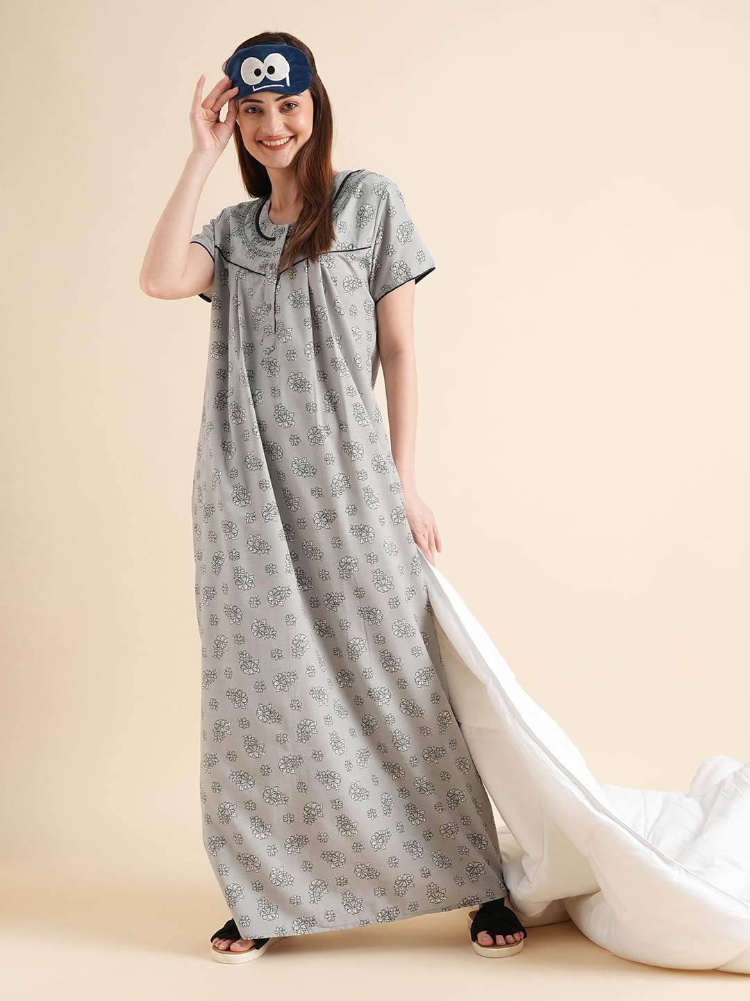 Sweet Dreams Womens Grey Floral Printed Maxi Nightdress