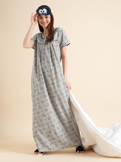 Sweet Dreams Womens Grey Floral Printed Maxi Nightdress