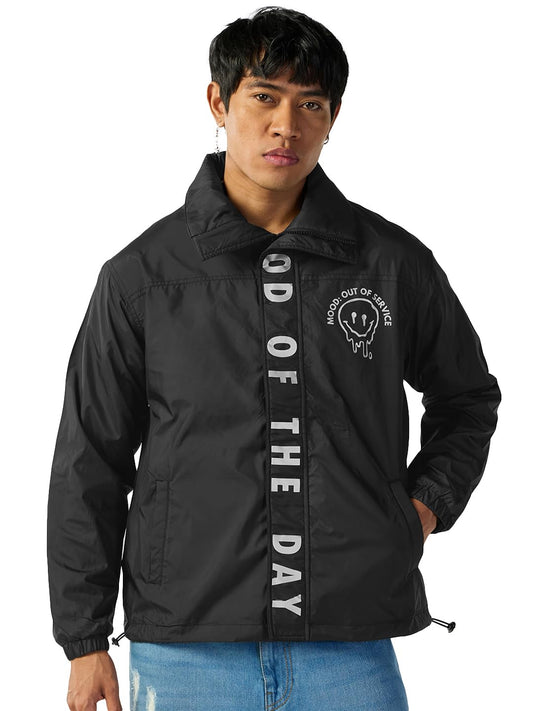 Bewakoof Air 1.0 MenS Graphic Print Oversized Fit Full Sleeve High Neck Nylon Jacket_642501_Black_L