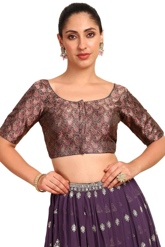 Soch Womens Grey Paisley Woven Design Silk Blend Padded Blouse