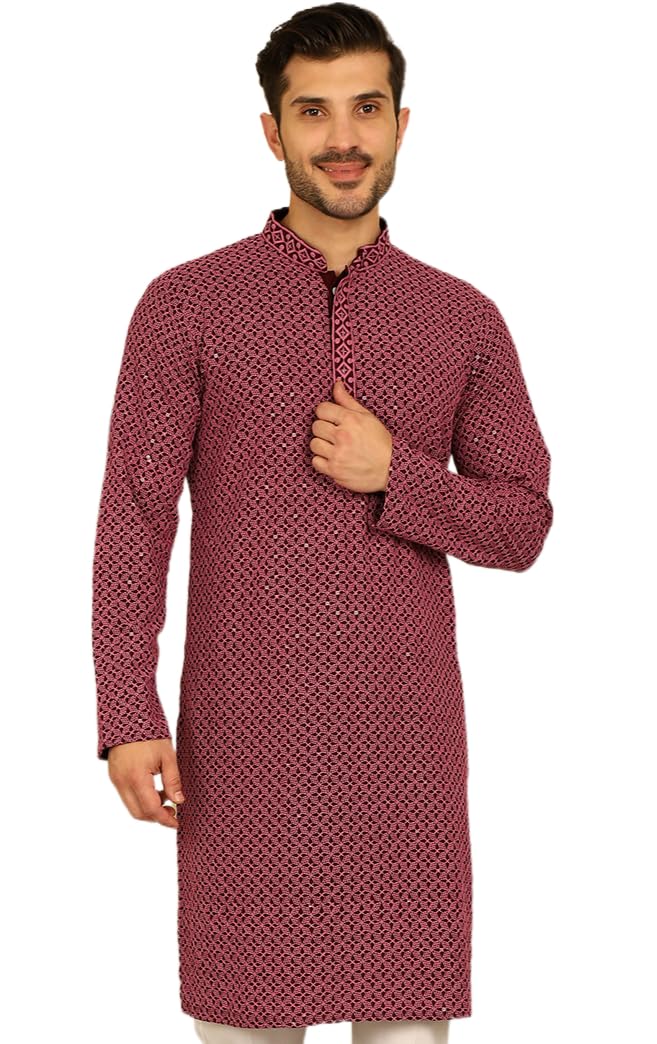 Jompers Mens Sequin Embroidered Pure Cotton Kurta