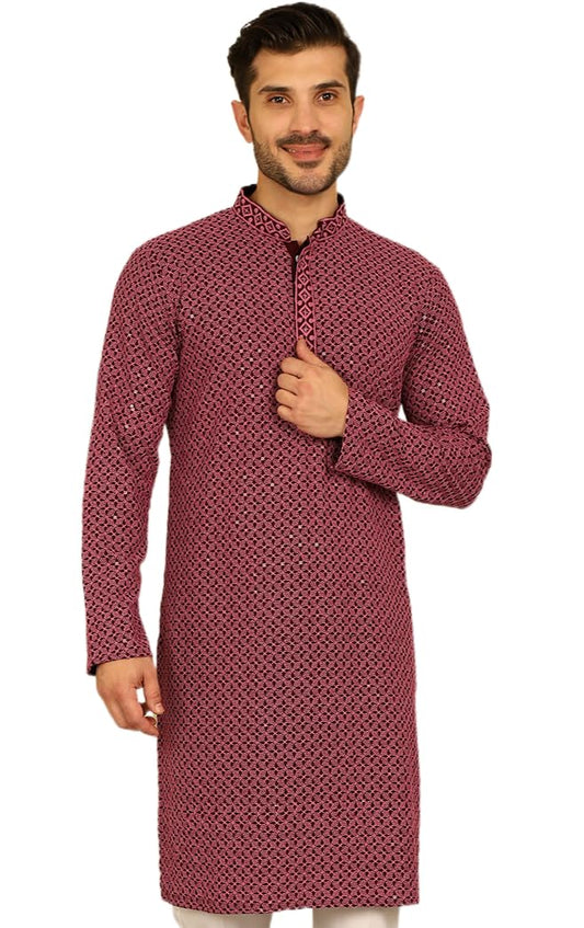 Jompers Mens Sequin Embroidered Pure Cotton Kurta