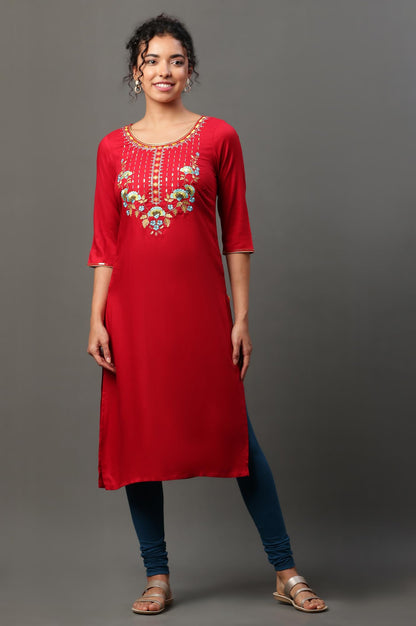 Aurelia WomenS Solid Zari Embriodery Straight Kurta | Lightweight Round Neck Kurta For Women | Solid Kurta For Women | Beautiful