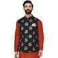 Kisah MenS Black Nehru Jacket, Cotton Blend Fabric, Ethnic Festive Printed Waistcoat Cotton, Regular Fit