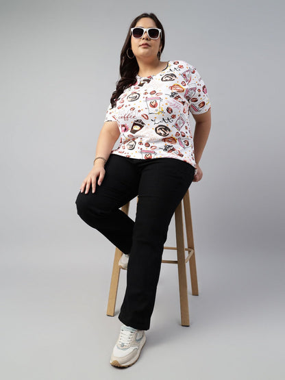 Juneberry 100% Pure Cotton Oversized Loose Baggy Fit Drop Shoulder Graphic Printed Plus Size T-Shirt Combo For Women (Pack Of 2)