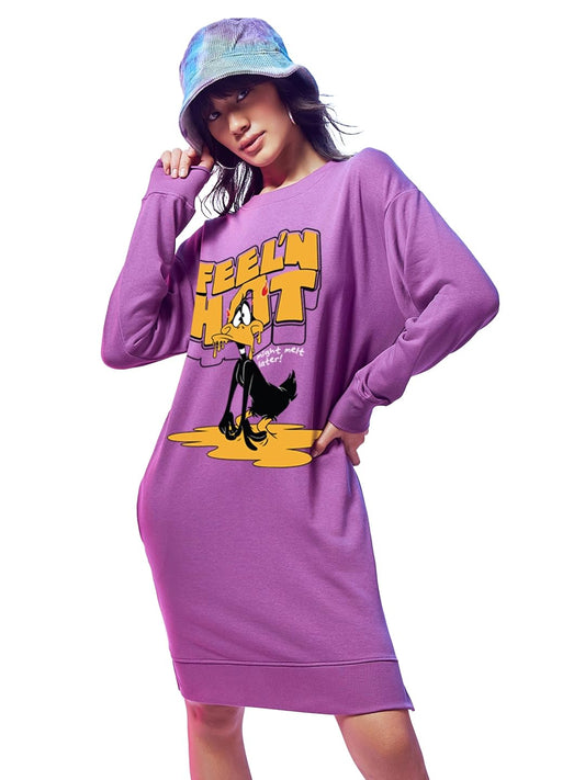 Bewakoof Official Looney Tunes Merchandise WomenS Graphic Print Oversized Fit Full Sleeve Round Neck Terry Dress 625433 Purple 3