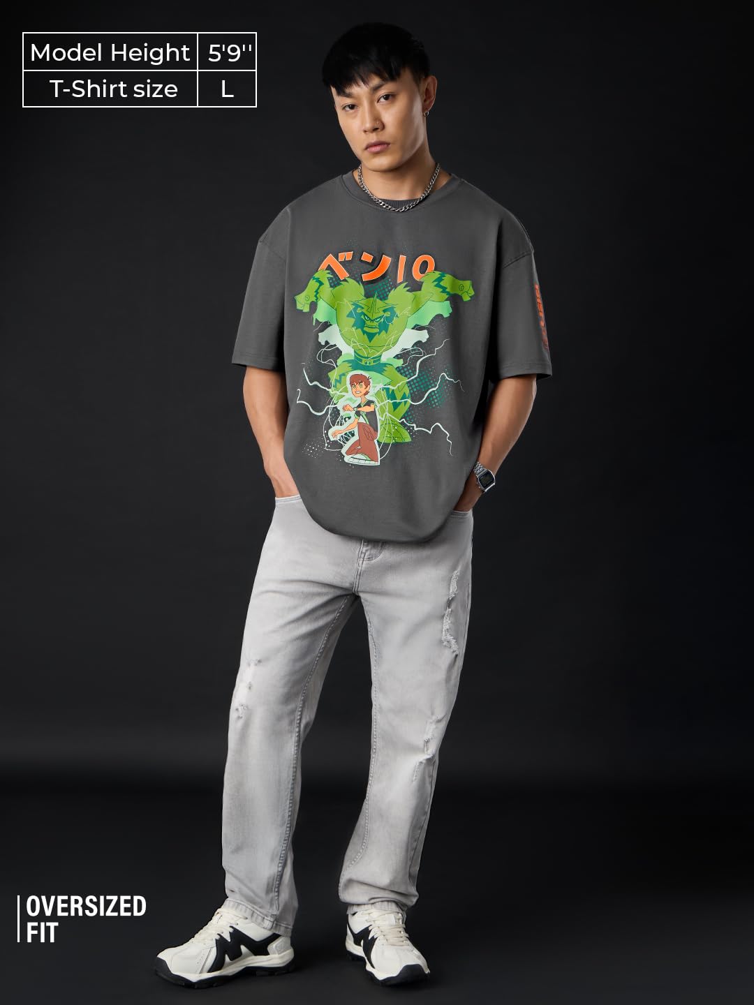 The Souled Store Ben 10 Omniverse: Shocksquatch Men and Boys Short Sleeves Round Neck Grey Graphic Printed Cotton Lightweight Co