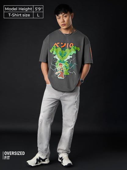 The Souled Store Ben 10 Omniverse: Shocksquatch Men and Boys Short Sleeves Round Neck Grey Graphic Printed Cotton Lightweight Co