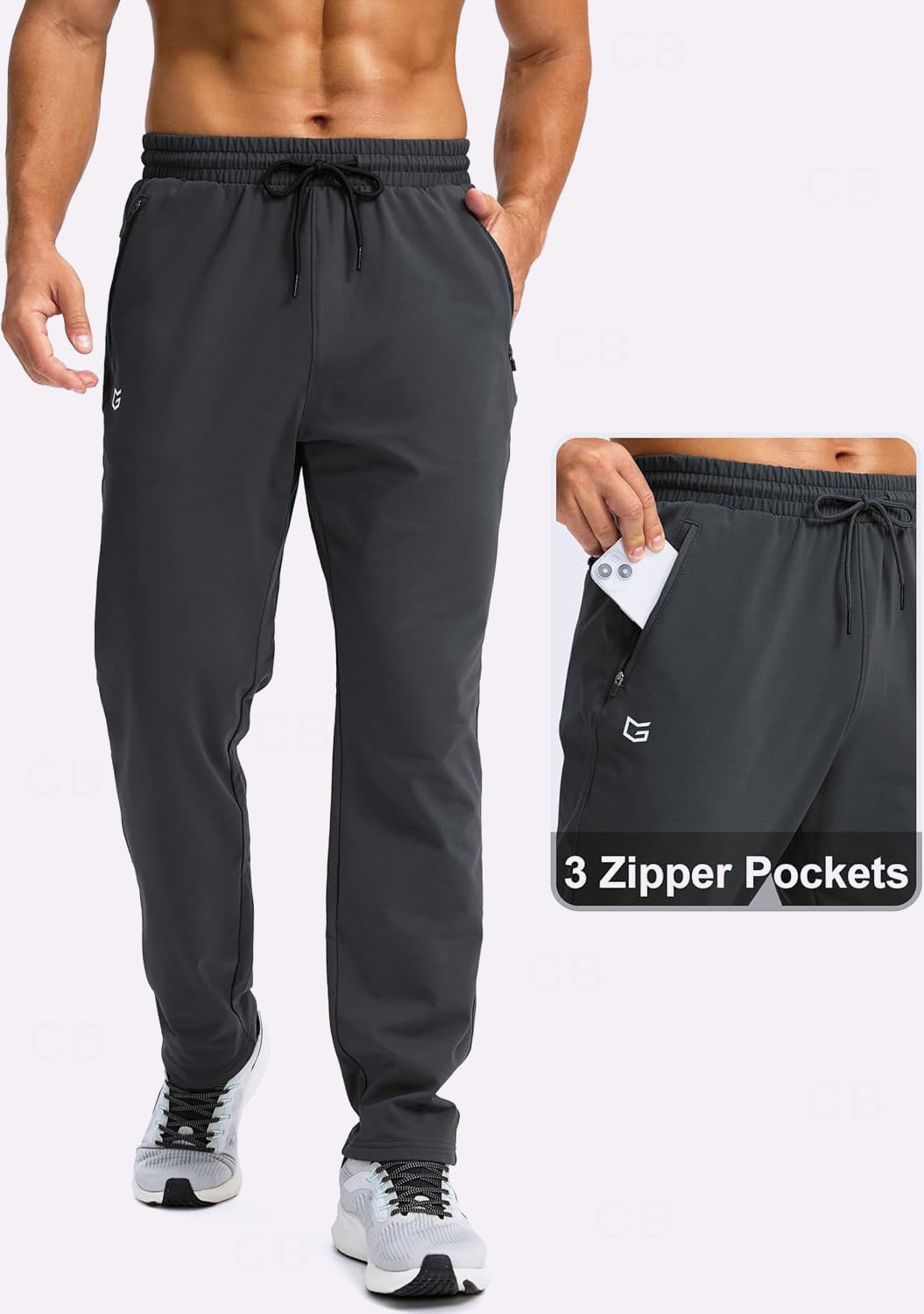 CB-COLEBROOK Mens Fleece Lined Winter Pants with 3 Zipper Pockets Warm Athletic Joggers Workout Running Sweatpants for Men Trec