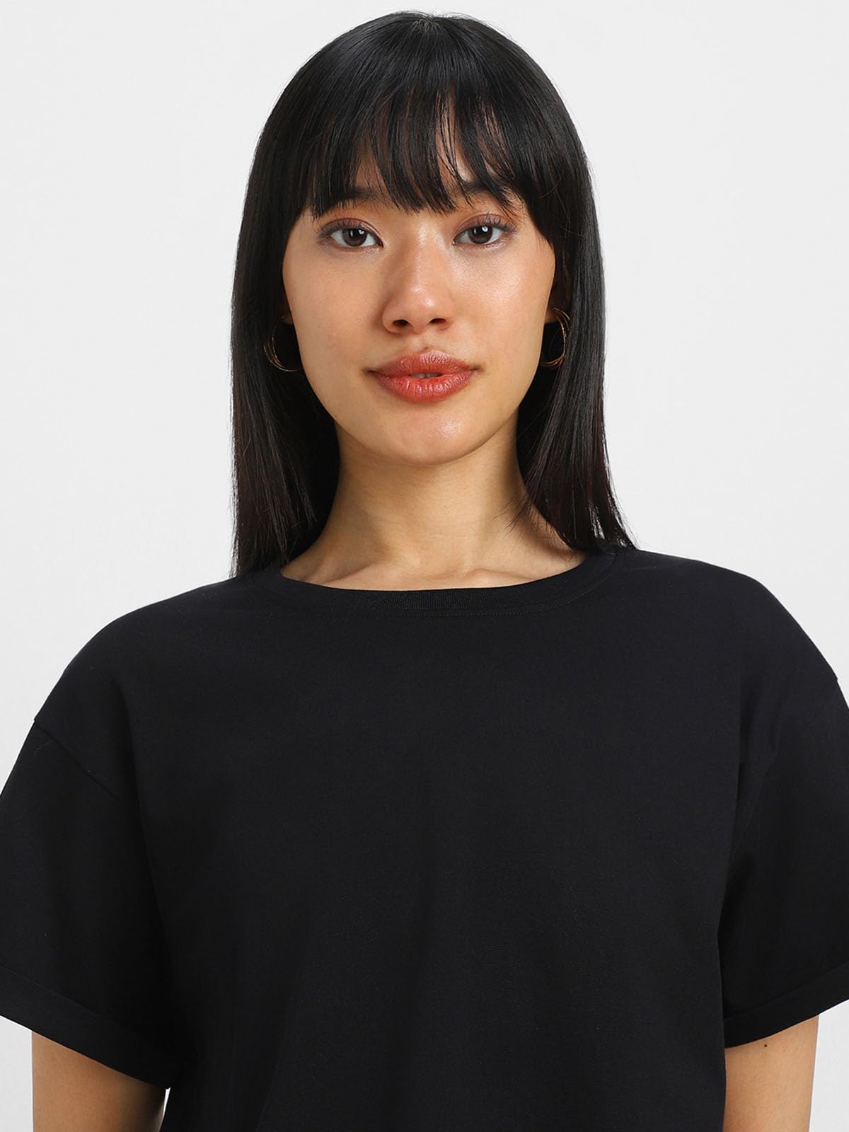 JUNEBERRY Pure 100% Cotton Oversized Loose Baggy Fit Round Neck with Drop Shoulder Black & Cork Half Sleeves Boyfriend T-Shirt f