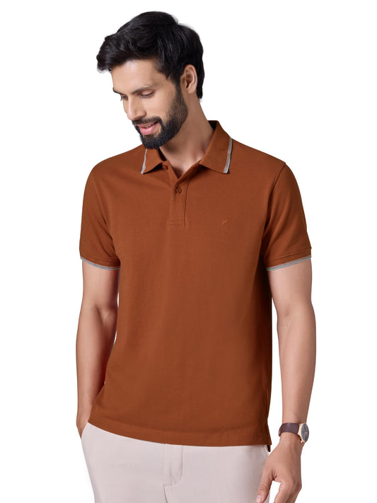 XYXX Accent Solid Halfsleeve Polo Tshirt for Men Brick Red
