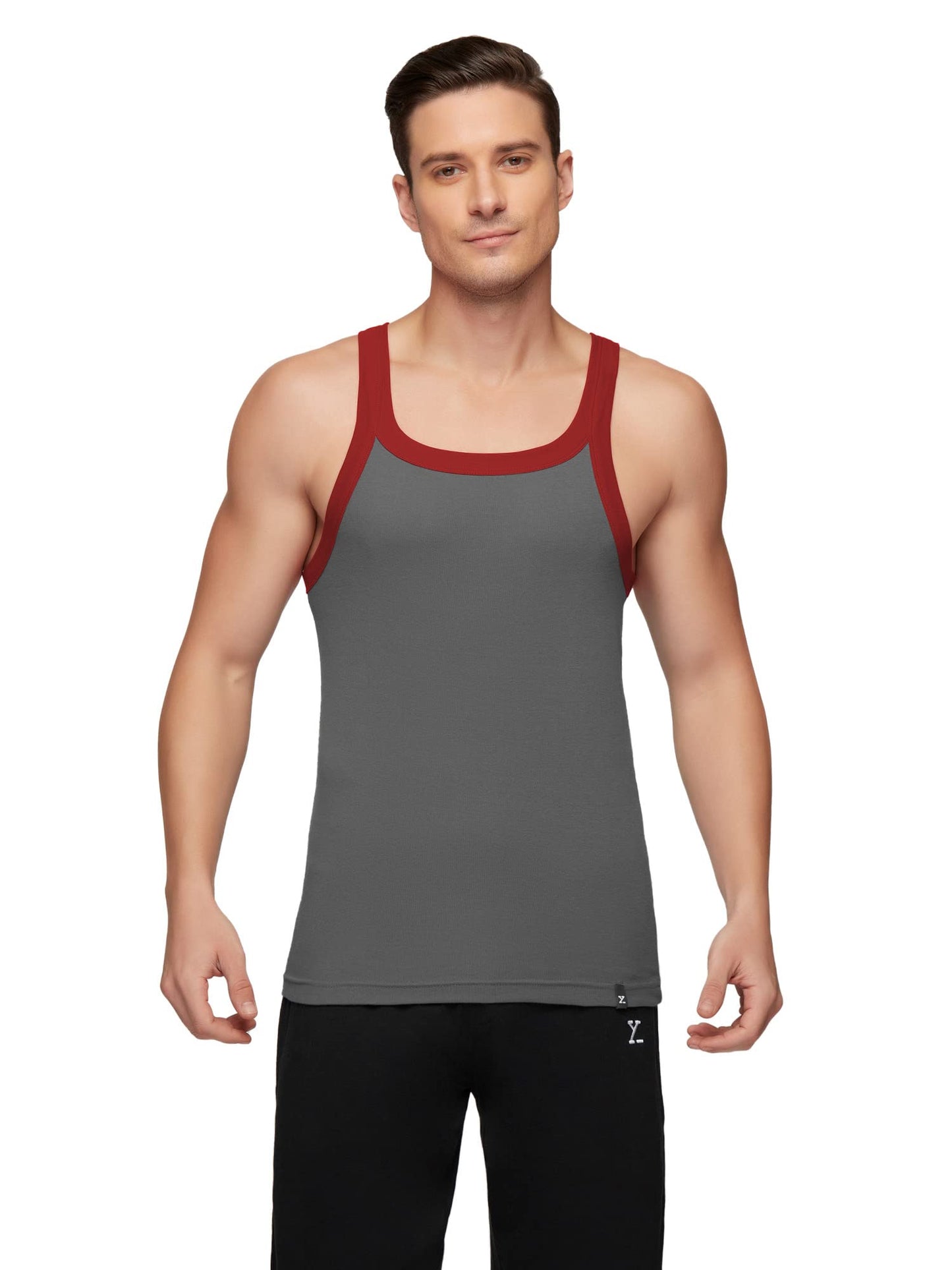 XYXX Mens Super Combed Cotton Square Neck Knitted Vest - High Moisture Absorbing Innerwear for Men with Anti-Bacterial Silver F