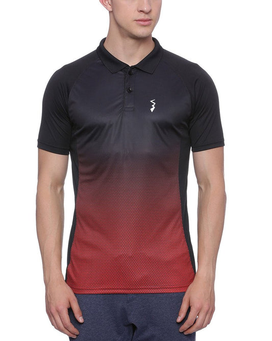 Campus Sutra Mens Black and Red Ombre Dri-Fit Activewear T-Shirt Regular Fit for Casual Wear | Structured T-Shirt Crafted with