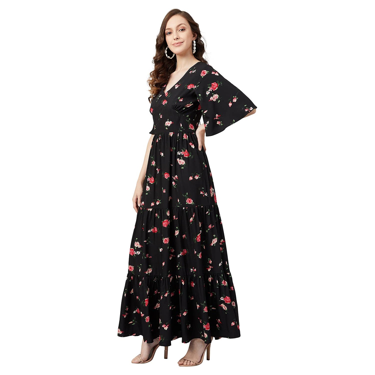Rare Women'S Crepe Fit And Flare Maxi Casual Dress (Ep6216_Black)