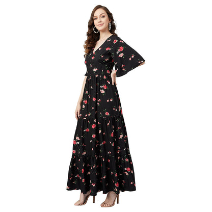 Rare Women'S Crepe Fit And Flare Maxi Casual Dress (Ep6216_Black)