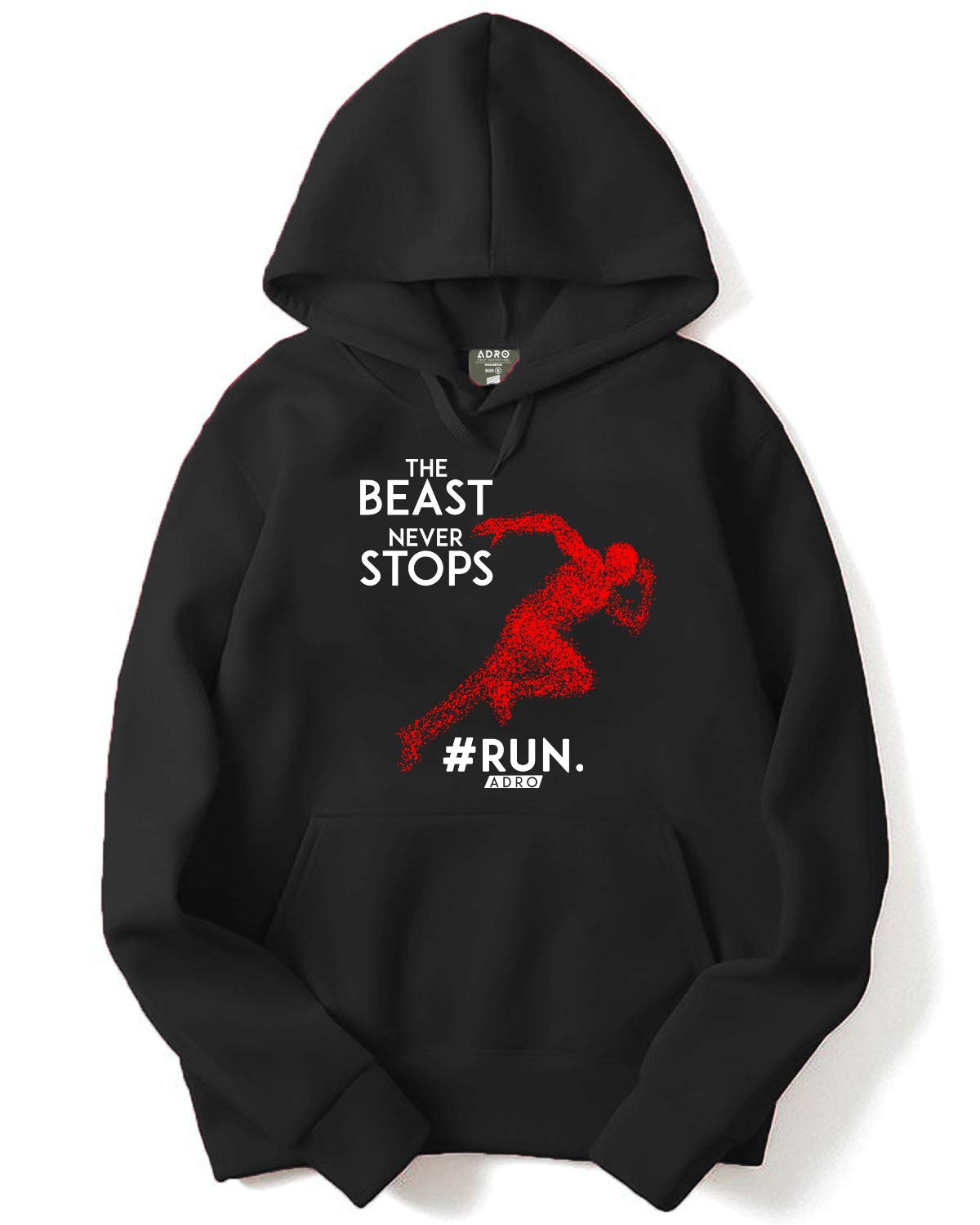 ADRO Men's Motivation Workout Printed Cotton Hoodies (H-M-STO-BL_Black)