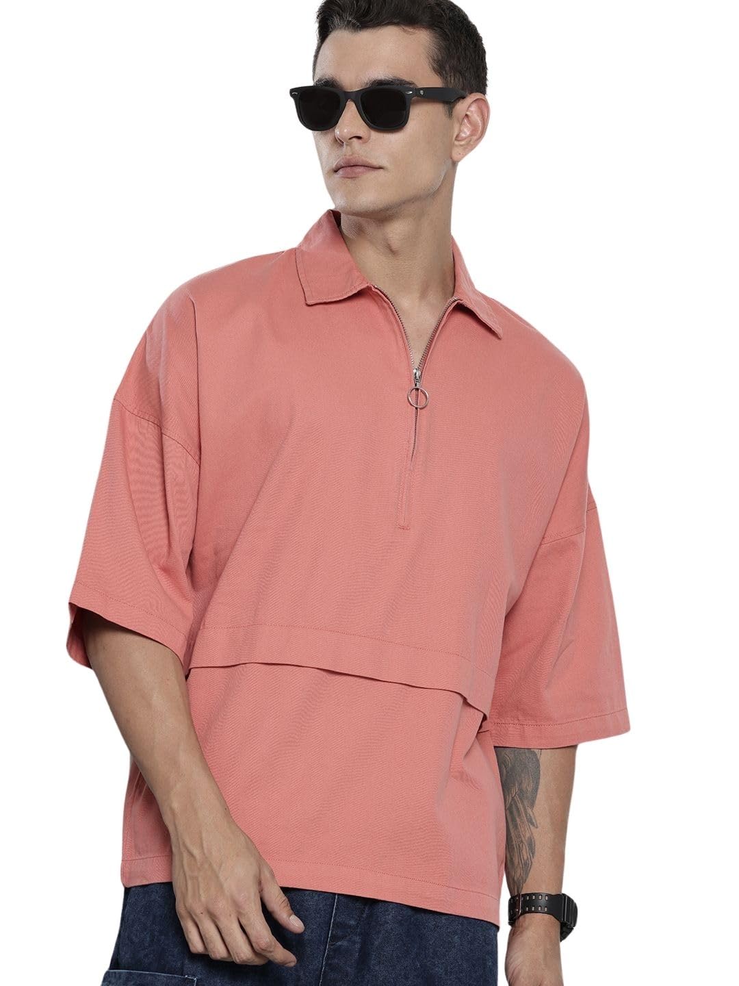 The Indian Garage Co Mens Oversized Fit Printed Half Sleeves Street Sweater