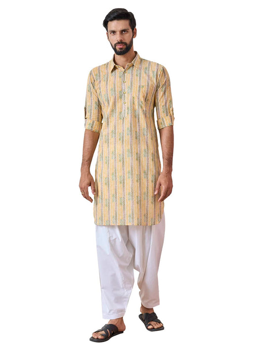 See Designs Yellow Regular Fit Pure Cotton Pathani Kurta