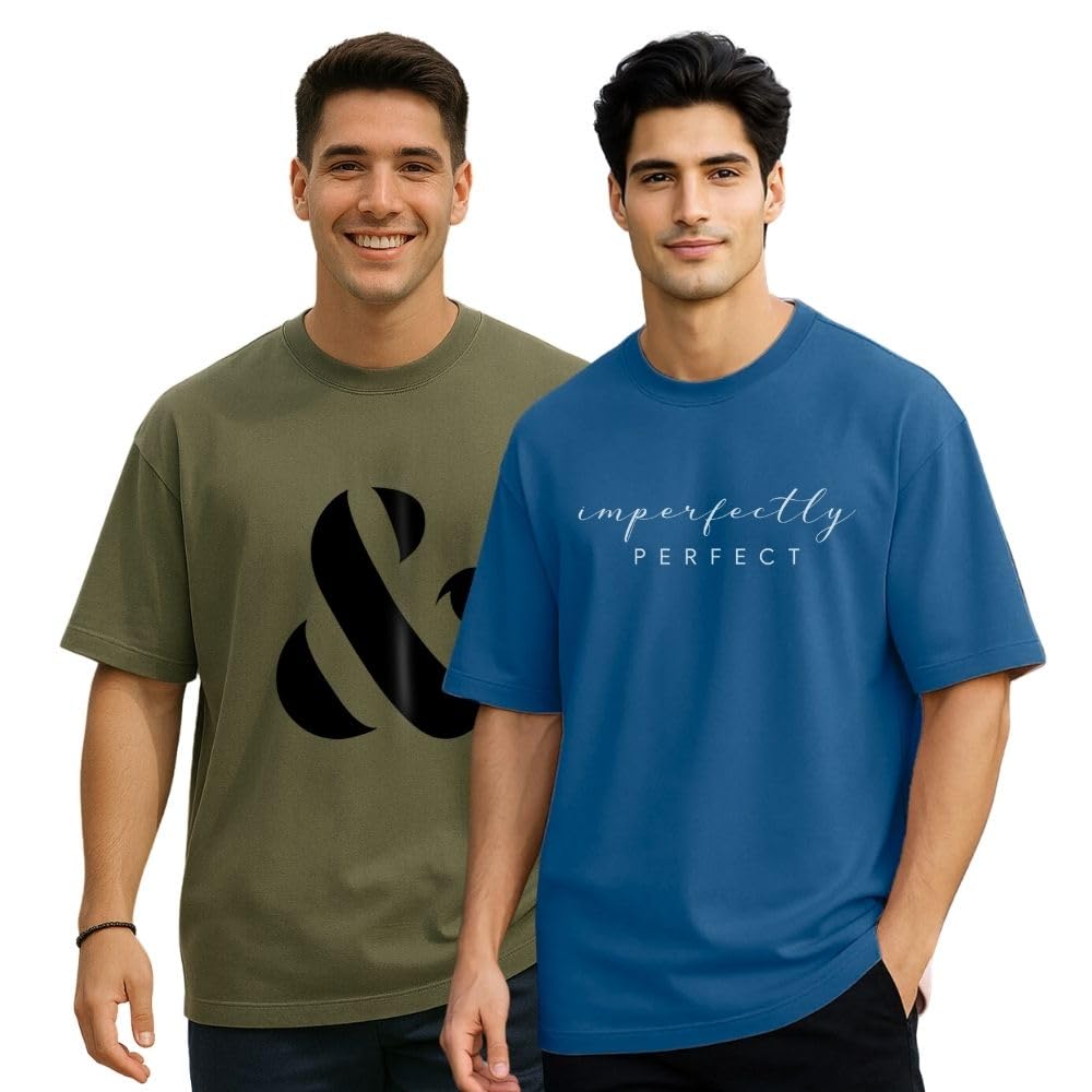 Nobero MenS Graphic Printed Oversized Loose Fit T-Shirt Combo (Pack Of 2)