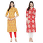Pinkmint Women Cotton Printed Kurta Stylish Regulr Fit GirlS Combo Kurta Ll Regular Fit Combo Kurta (Pack Of 2) Yellow-Red