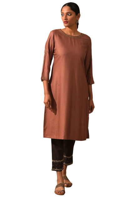 W for Woman Dusty Pink Silk Viscose Tussar Kurta