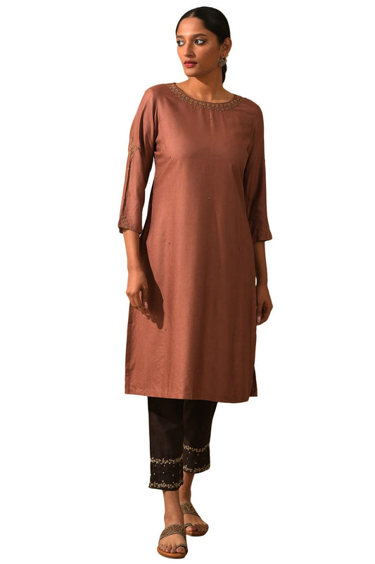 W for Woman Dusty Pink Silk Viscose Tussar Kurta