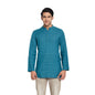 Fabindia Men Cotton Geometric Short Kurta Blue_S