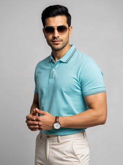 Mens Premium Cotton Polo T-Shirt | 220 GSM Soft Fabric | Casual Stylish Look | Contrast Collar Design Mint Polo T Shirt | Polo T