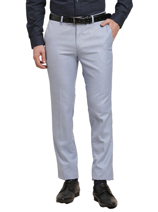 Turtle Men Pv Linen Light Blue Dobby Printed Slim Fit Formal Trouser