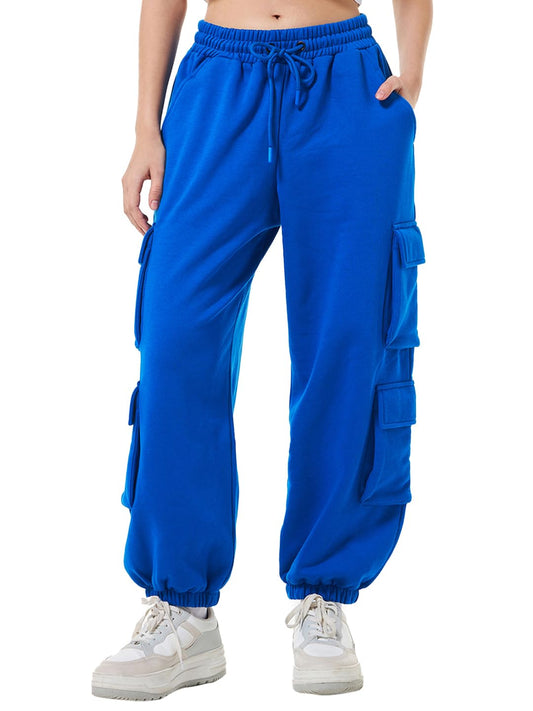 Bewakoof Heavy Duty 1.0 Womens Solid Super Loose Fit Fleece Joggers_624657_Blue_XL