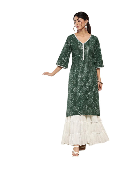 Libas WomenS Cotton Printed Straight Kurta (26195_Green