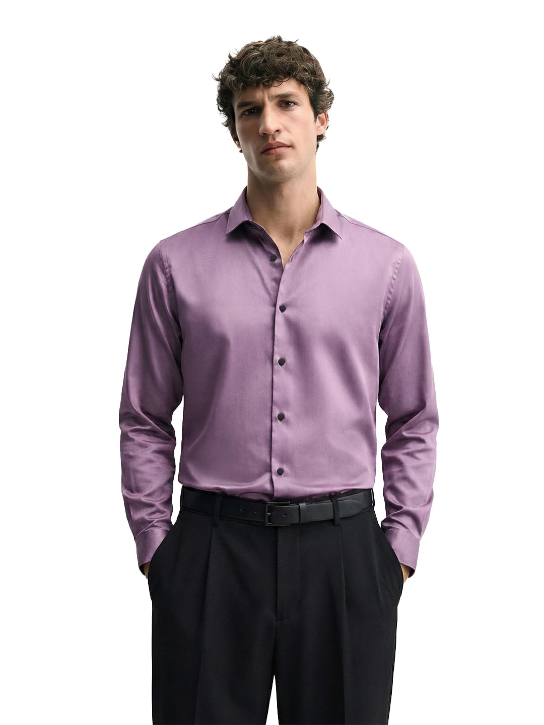 The Indian Garage Co Mens Slim Fit Cutaway Collar Long Sleeves Solid Party Shirt
