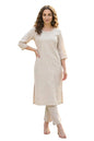 Aurelia Women'S Beige Thread Embroidered Rayon Blend Straight Kurta - (A16463-607814-Xs)