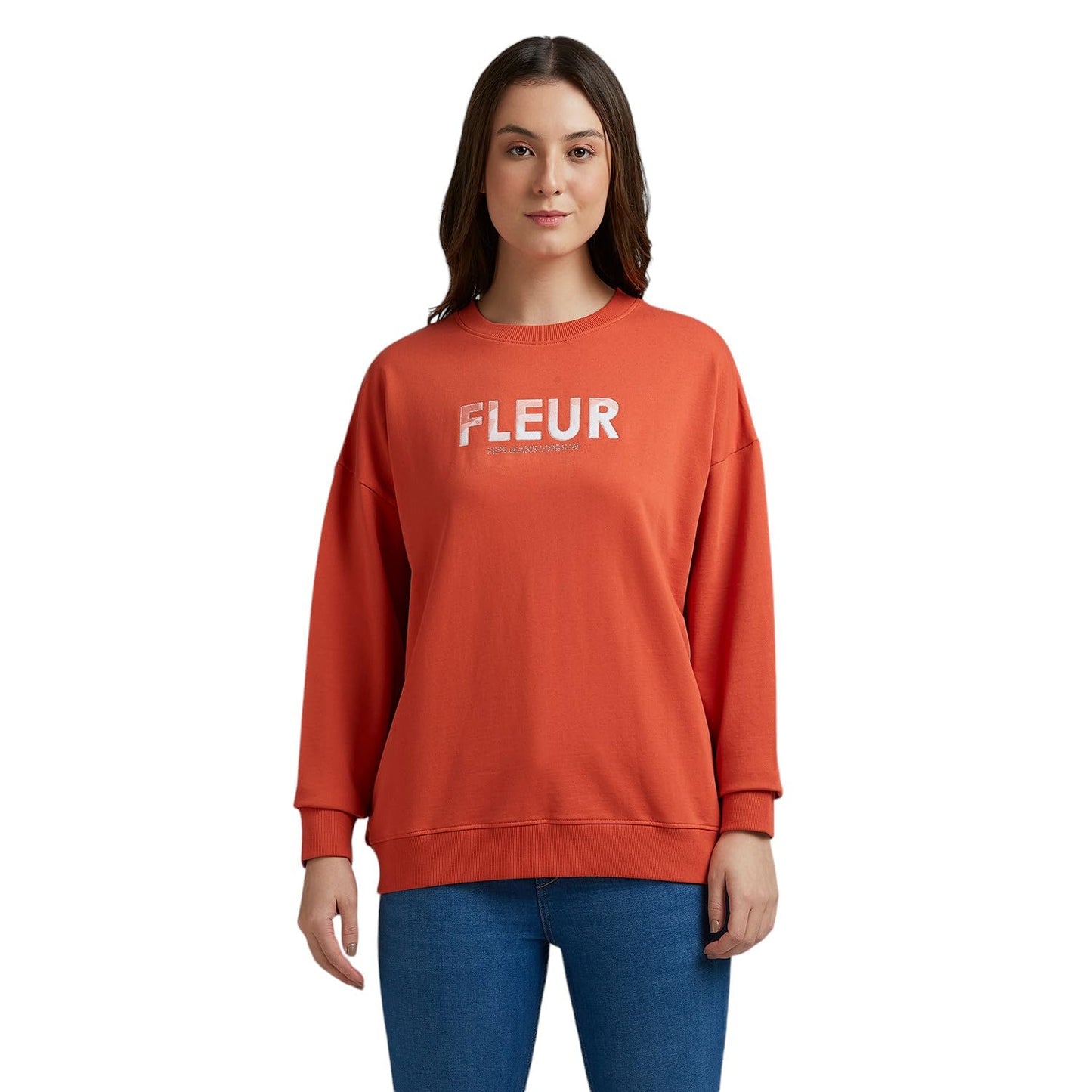 Orange Graphic Print Full Sleeve Oversized Sweatshirt