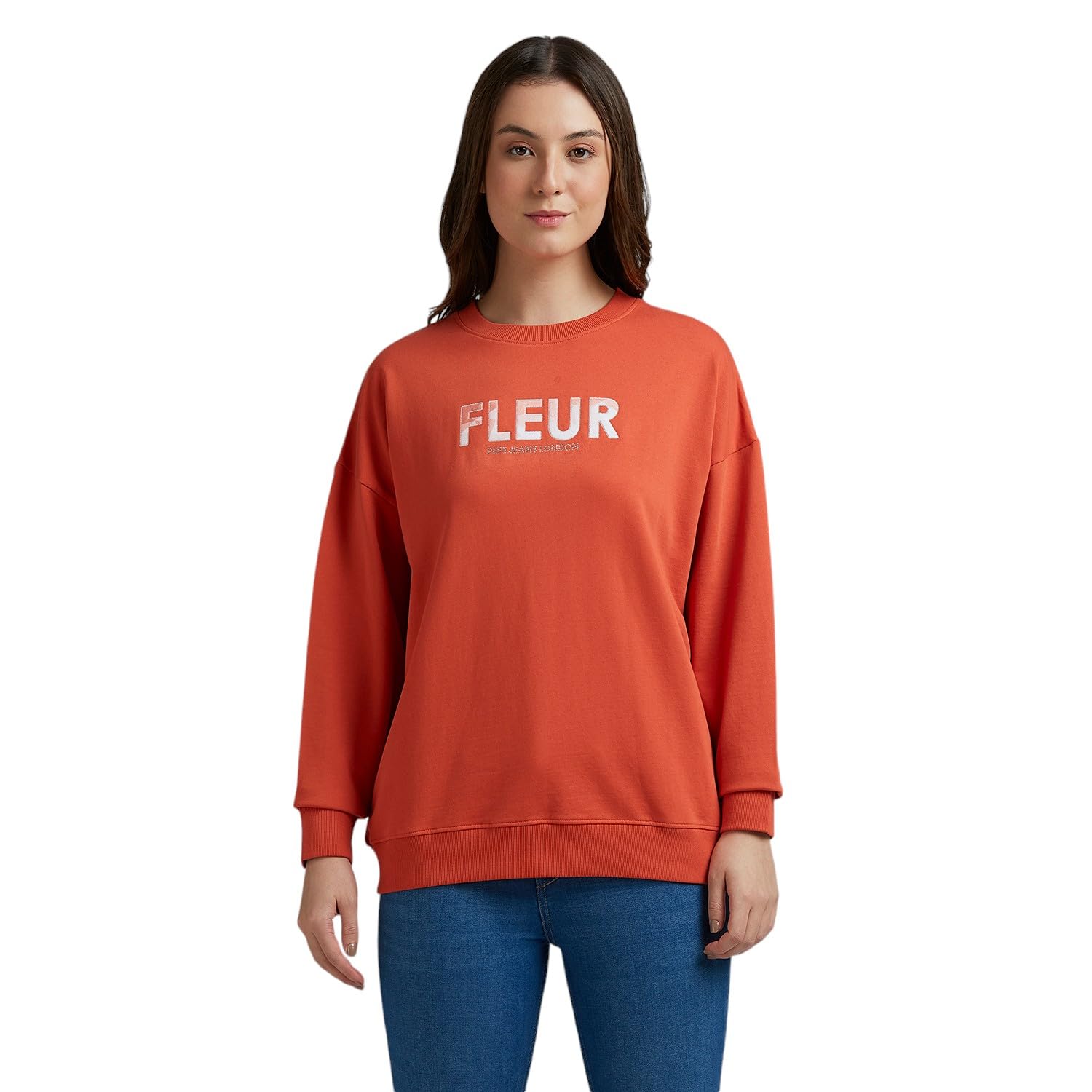 Orange Graphic Print Full Sleeve Oversized Sweatshirt