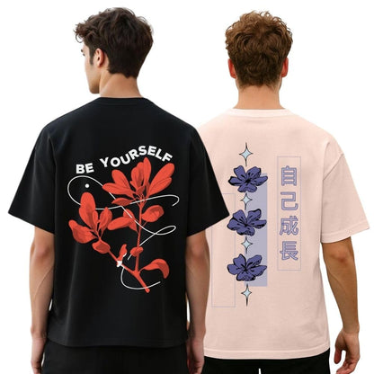 Nobero MenS Graphic Print Oversized Fit T-Shirt (1M-Twrt-C1242-Po2_Blush/Black