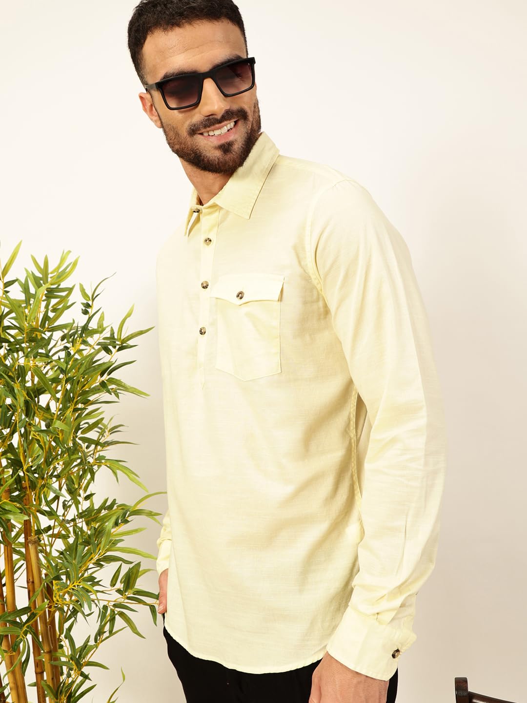 Thomas Scott Men Solid Cotton Linen Kurta Shirt (Ts1531)