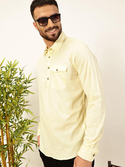 Thomas Scott Men Solid Cotton Linen Kurta Shirt (Ts1531)