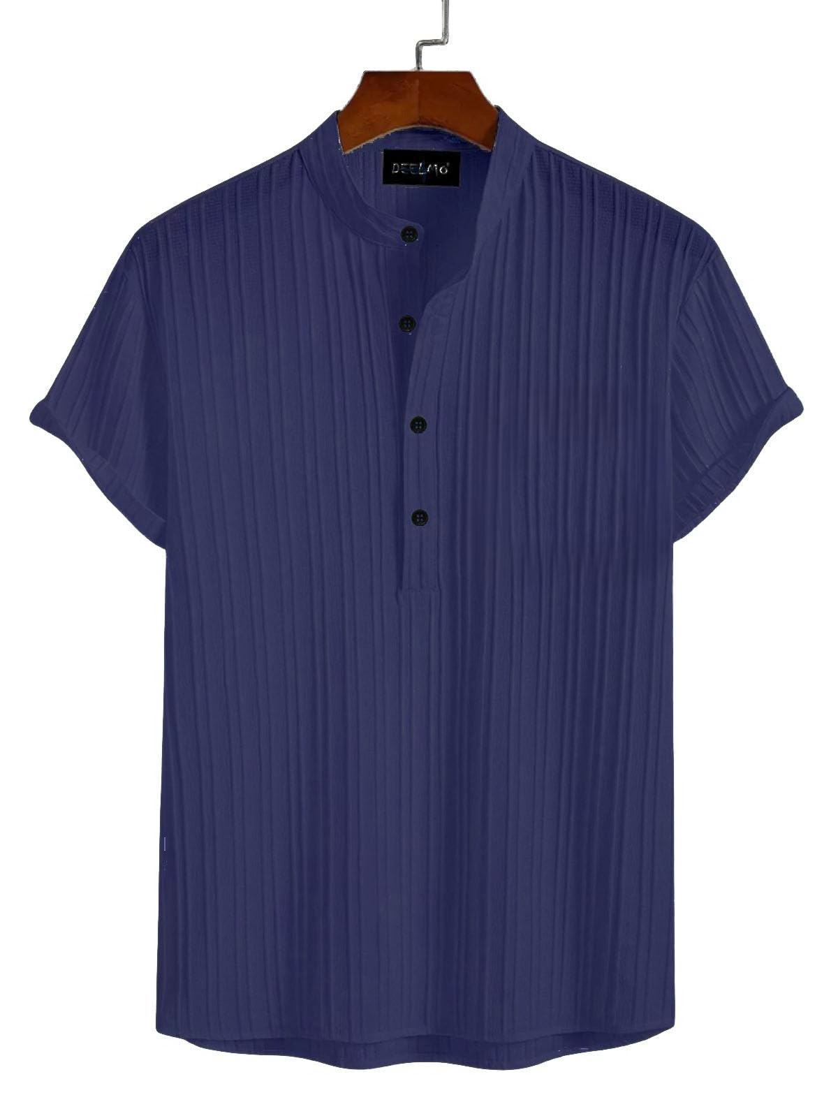 Deelmo MenS Polyster Kurta With Mandarin Collar, Half Placket Buttons, Front Pocket | Half Sleeves | Soft & Breathable Fabric N