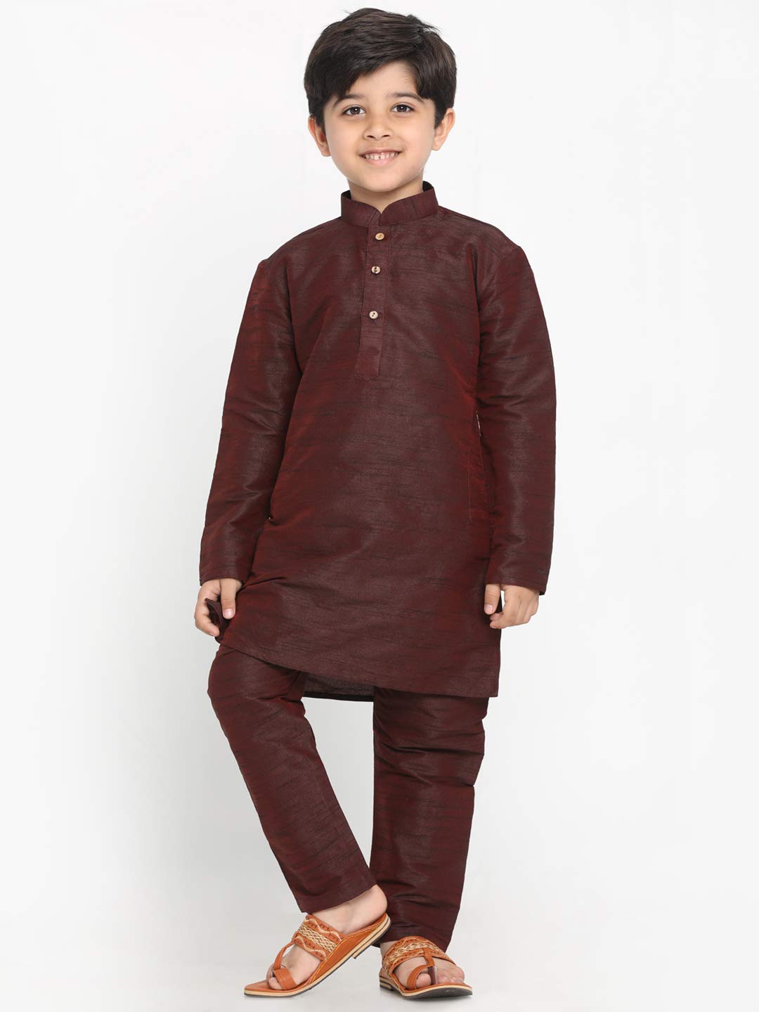 Jbn Creation Boys Wine Cotton Silk Blend Kurta And Pyjama Set